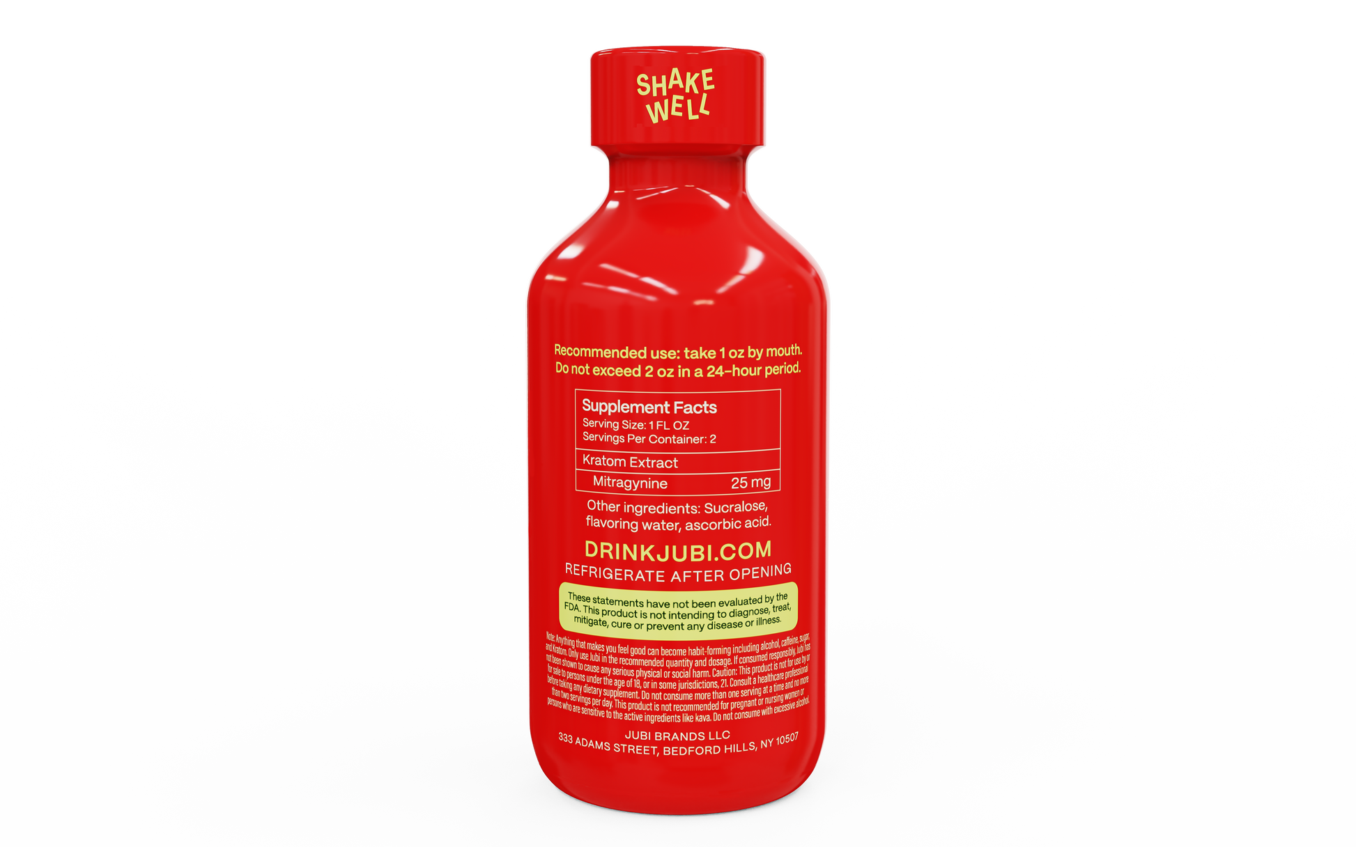 Jubi Cherry Kratom Shot with supplement facts.